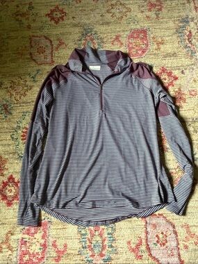 Striped Quarter-Zip Hooded Pullover - Dusty Purple